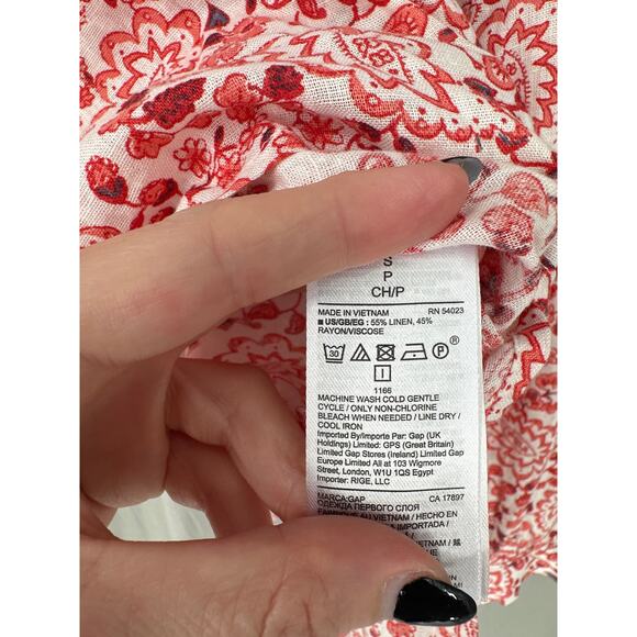 Gap Top Womens Small Red Floral Linen Wrap Long Sleeve Bohemian Cottage Boho - Picture 4 of 7